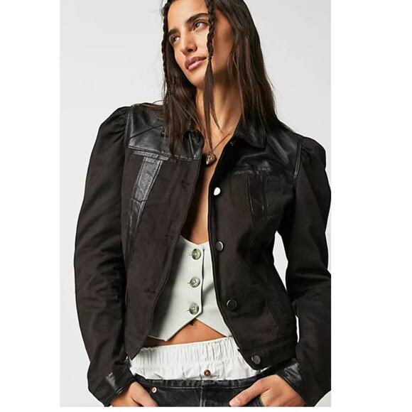 New Free People JAKETT Ariel Twill Jacket $298 LARGE BROWN Relaxed Button Front - Picture 1 of 9
